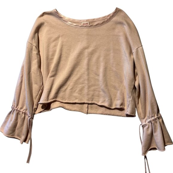 Mossimo Top Women's L Light Pink Bell Tie Sleeve Cropped Sweatshirt Casual Comfy - Picture 1 of 7